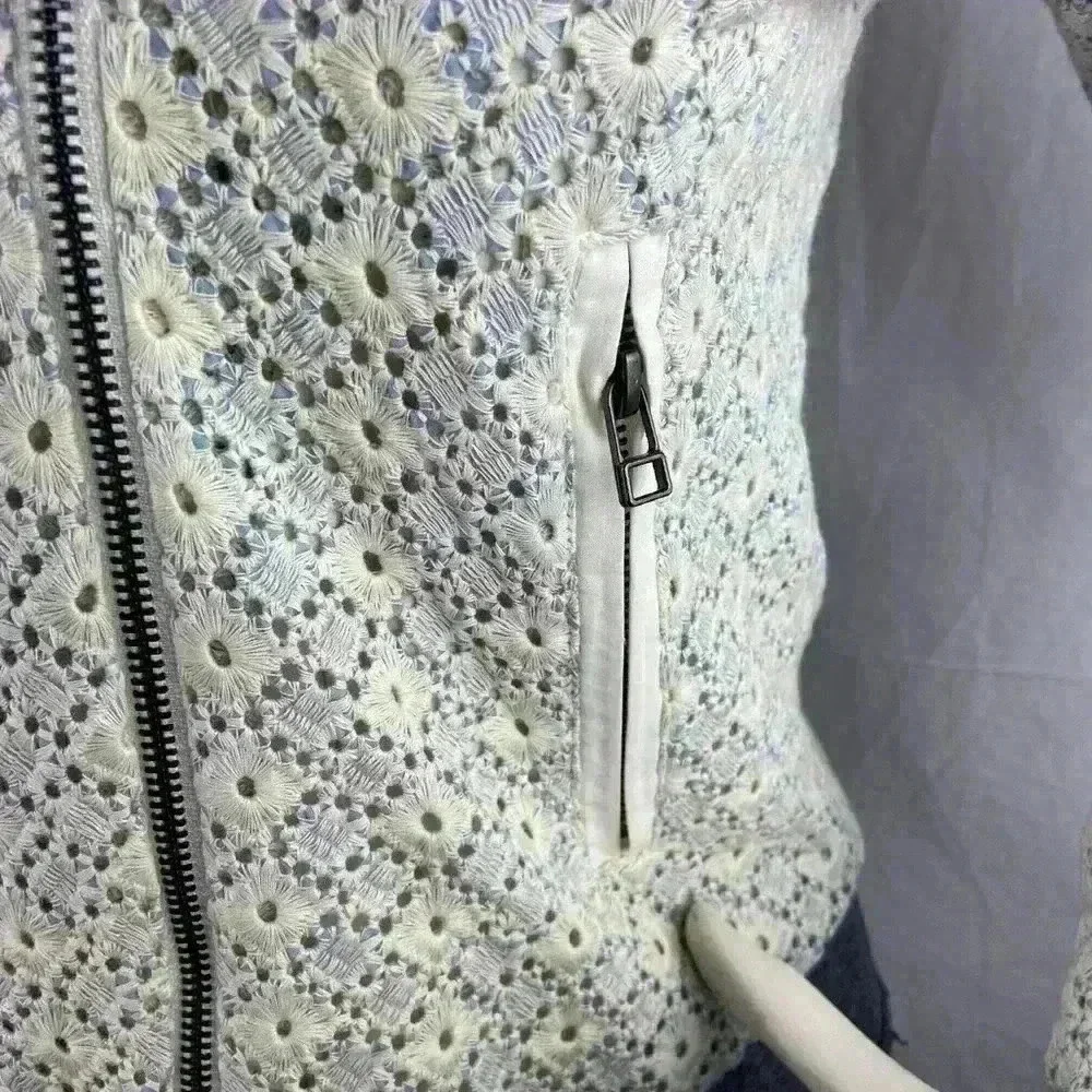 Dolan anthropologie Rossi Eyelet ivory blue moto jacket s small boho festival - Picture 9 of 10